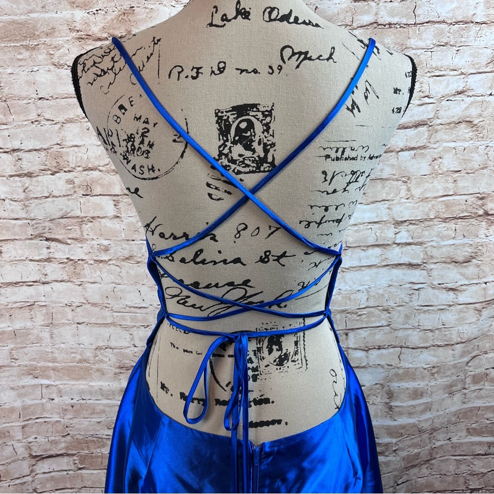 New Windsor Royal Blue Satin Corset Back Formal Dress Large - Picture 4 of 6